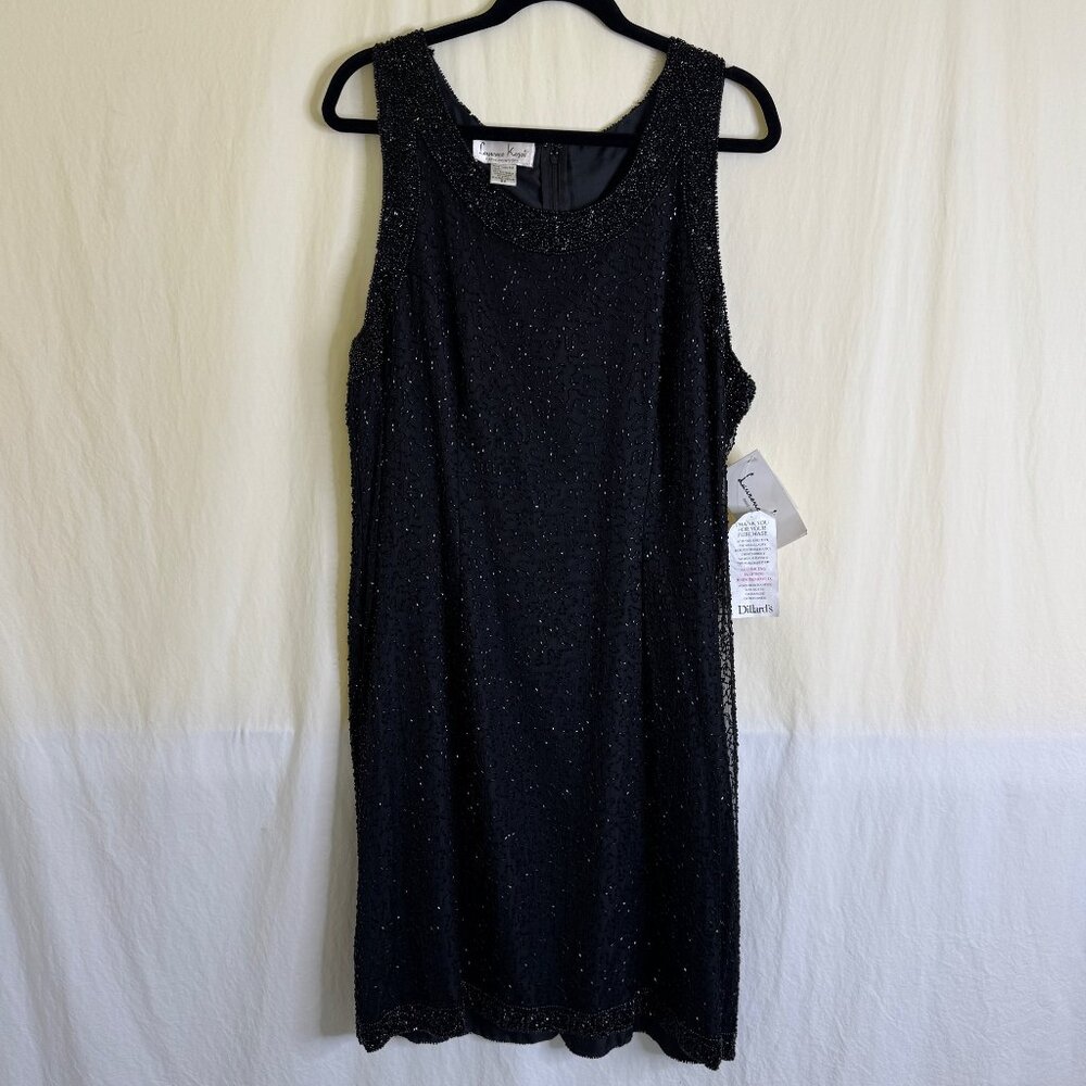 Laurence Kazar NWT Formal Dress Plus Size 2X Beaded Sequin Silk Lined Black Vtg